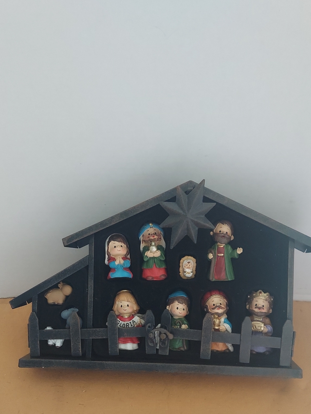 Holiday Nativity Scene Figurine Set - Black Stable with Colorful Characters